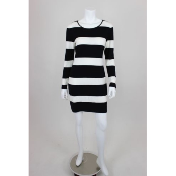 NWT INC Dress Petite M Black White Stripe L/S $99 - Picture 2 of 7